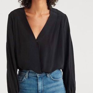 7 for All Mankind Cross Front Gathered Elastic Waist Hem M Ret:$150 Silky Blouse